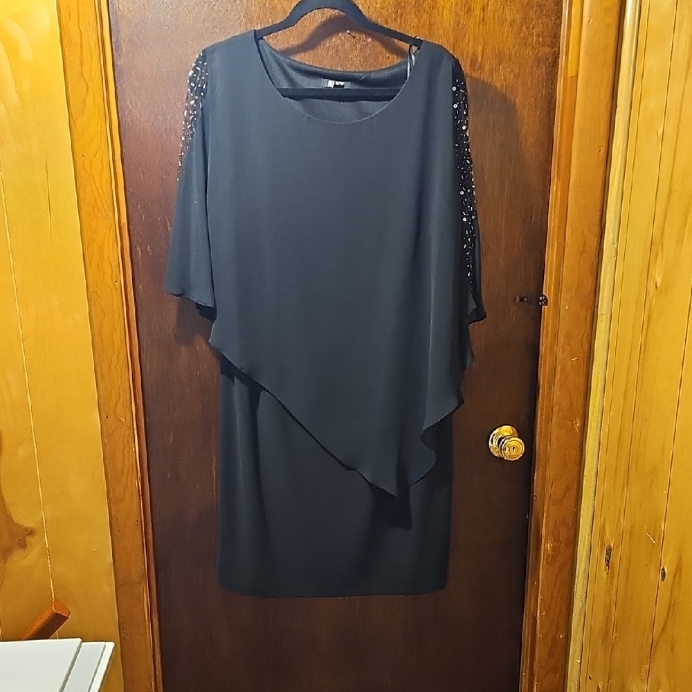 SLNY Blue Asymmetrical Sheath Dress with Dolman Sleeves